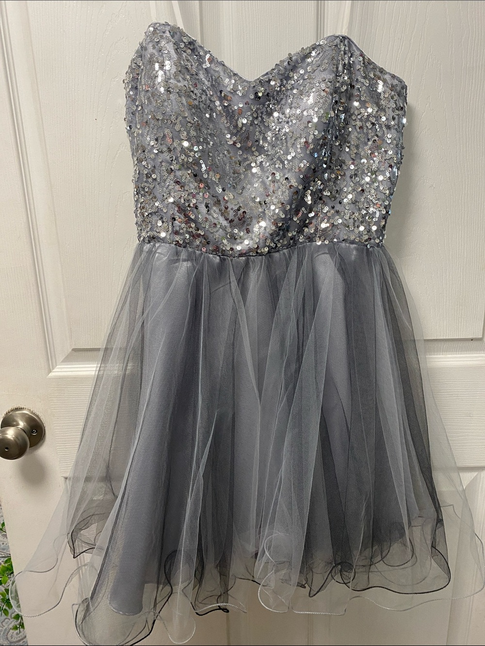 Sparkle Strapless Girls' Grey Sequin Tulle Dress